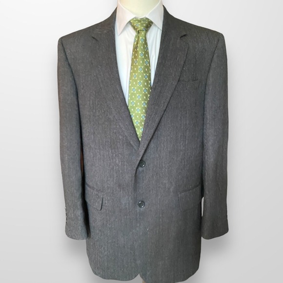 Jos A Bank Mens Sport Coat Brown‎ Herringbone Casual Blazer Wool Suit 43L
